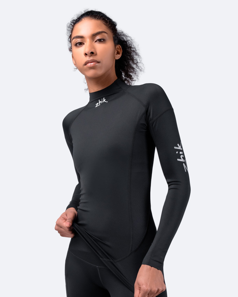 Ženski črni eko spandex top z dolgimi rokavi