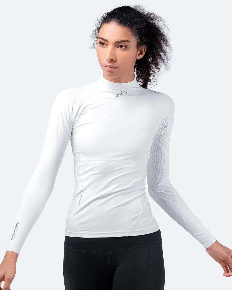Ženski bel eko spandex top z dolgimi rokavi