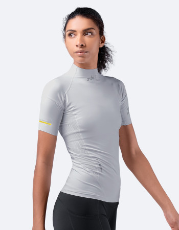 Ženski platinasti eko spandex top s kratkimi rokavi