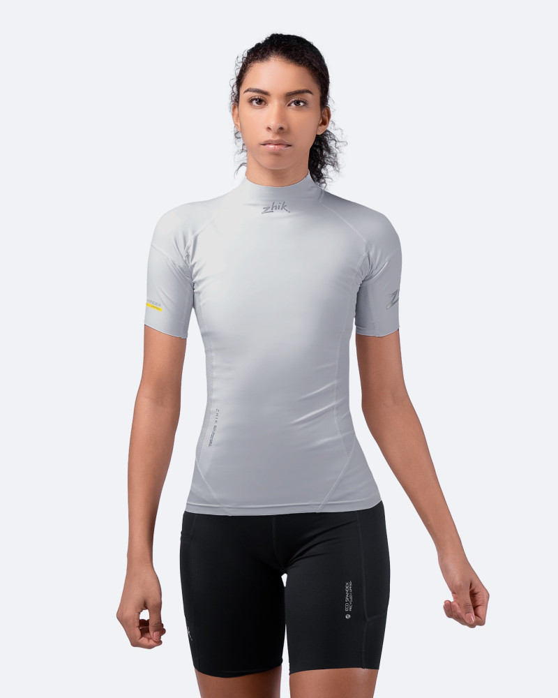 Ženski platinasti eko spandex top s kratkimi rokavi