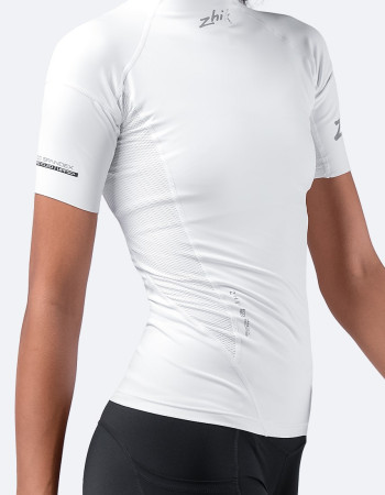 Ženski bel eko spandex top s kratkimi rokavi