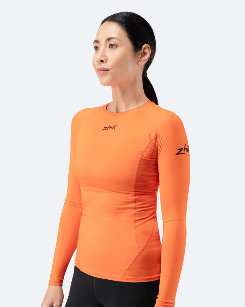 Ženski Eco Spandex LT osnovni top z dolgimi rokavi - ognjeno rdeč