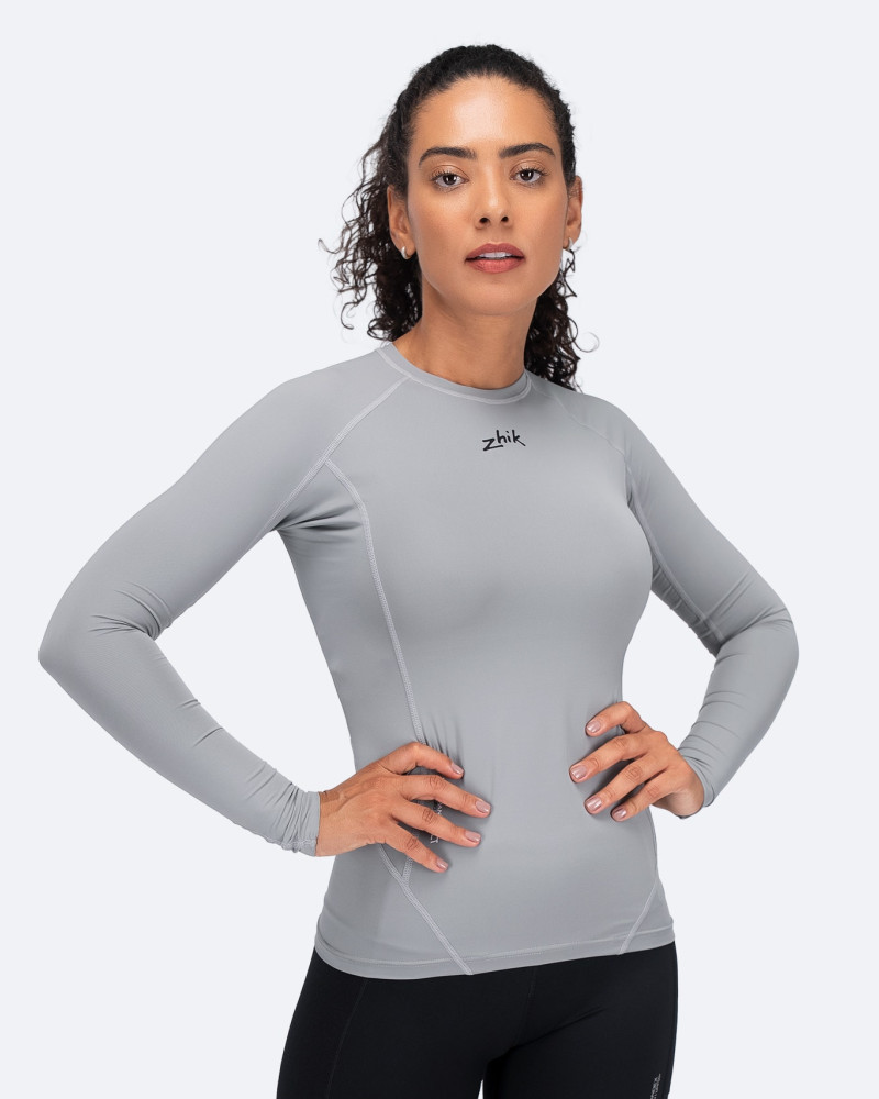 Ženski Eco Spandex LT osnovni top z dolgimi rokavi - platinast