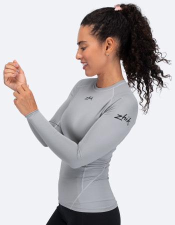 Ženski Eco Spandex LT osnovni top z dolgimi rokavi - platinast