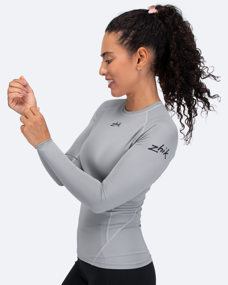 Ženski Eco Spandex LT osnovni top z dolgimi rokavi - platinast