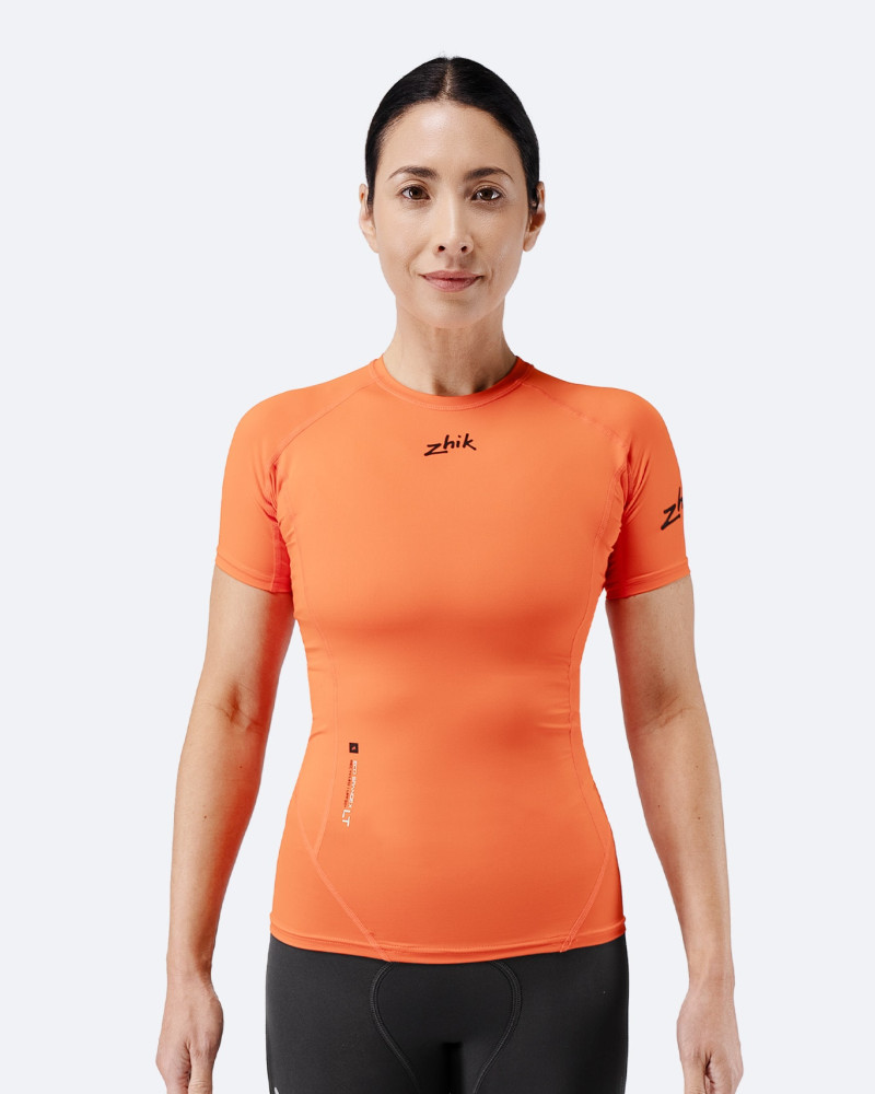 Ženski Eco Spandex LT kratki rokavi osnovni top - ognjeno rdeč